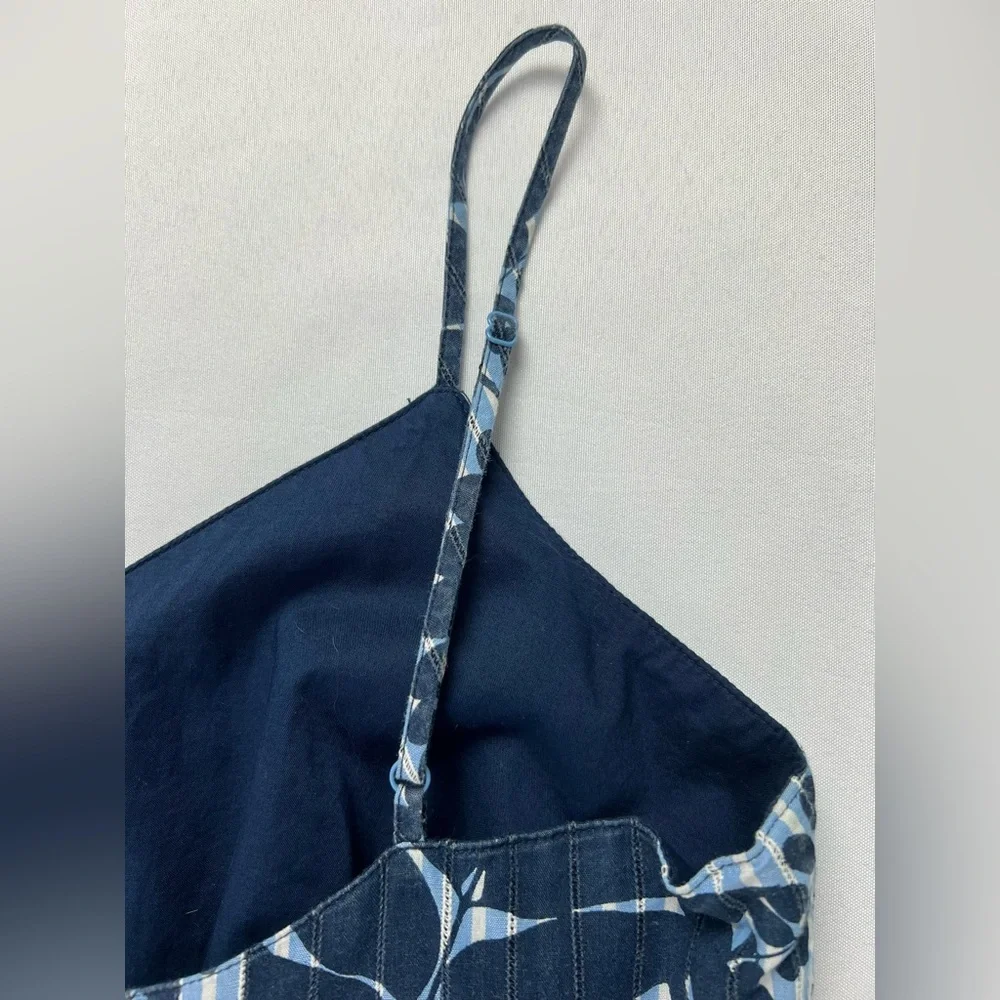 Banana Republic Cotton Sheath Blue & White Stripe with Leaves Pattern Sundress - Picture 9 of 16
